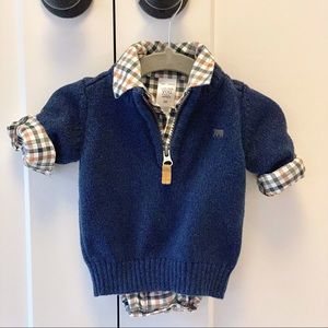 Carter’s Baby Boy Plaid Onesie and Navy Quarter Zip Sweater Set